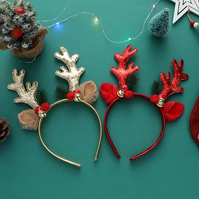 New Sequins Christmas Headbands for Children Santa Claus Snowman Antlers Head Hoop Women Girls Christmas Tree Antlers Hair Hoop