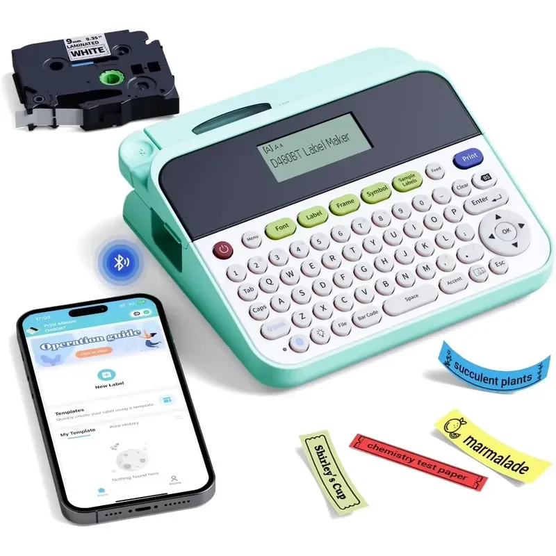 D480BT Versatile Desktop Label Printers Wireless Bluetooth 300DPI Inkless Sticker Printer Label Maker with Keyboard