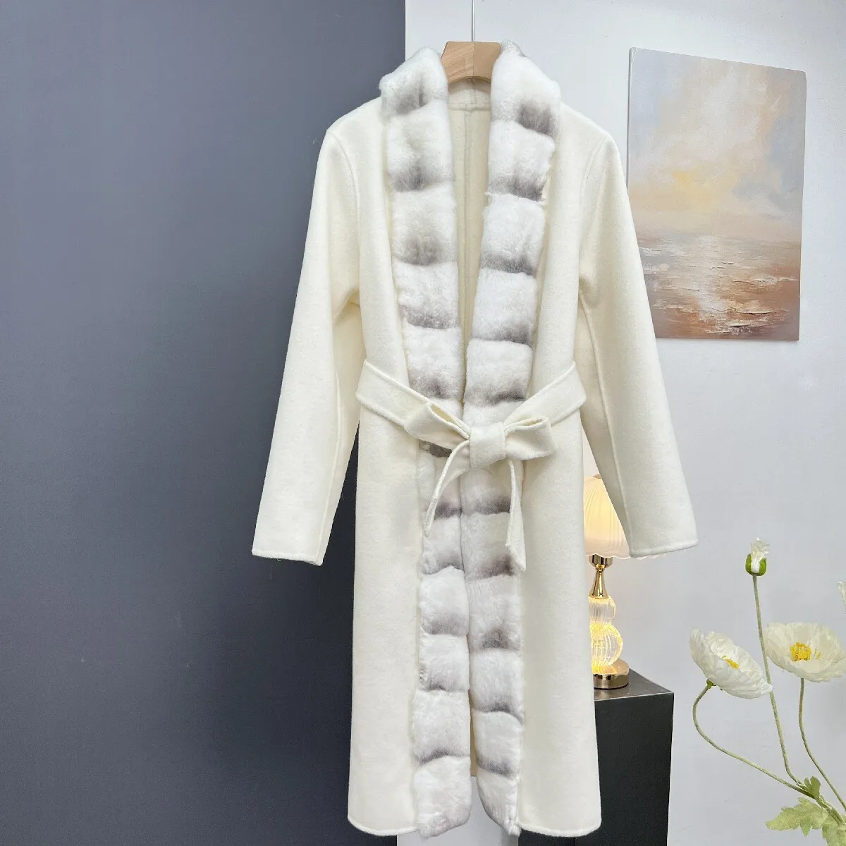 Autumn and Winter New Cashmere Double sided Coat Women's Long Style Imitation Totoro, Otter Rabbit Hair Collar Real Fur