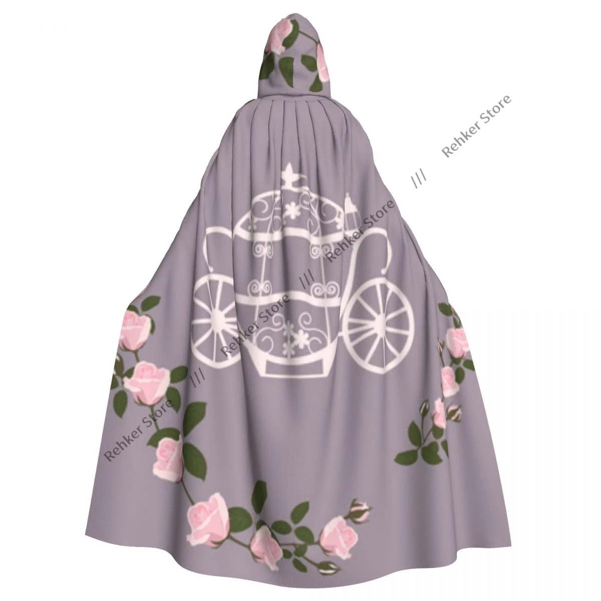 Carriage Coach Vintage Roses Cloak Hooded Cosplay Costume Halloween Adult Long Party Cape