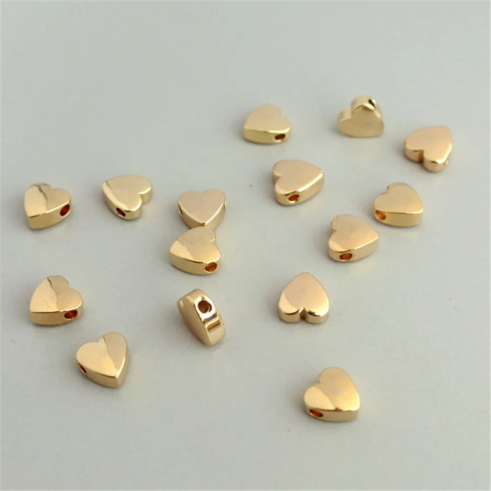 14K Gold Package with Color Protection, Heart-shaped, Horizontal Hole, Peach Heart, DIY Jewelry Accessories, Beaded Pendant, 8mm