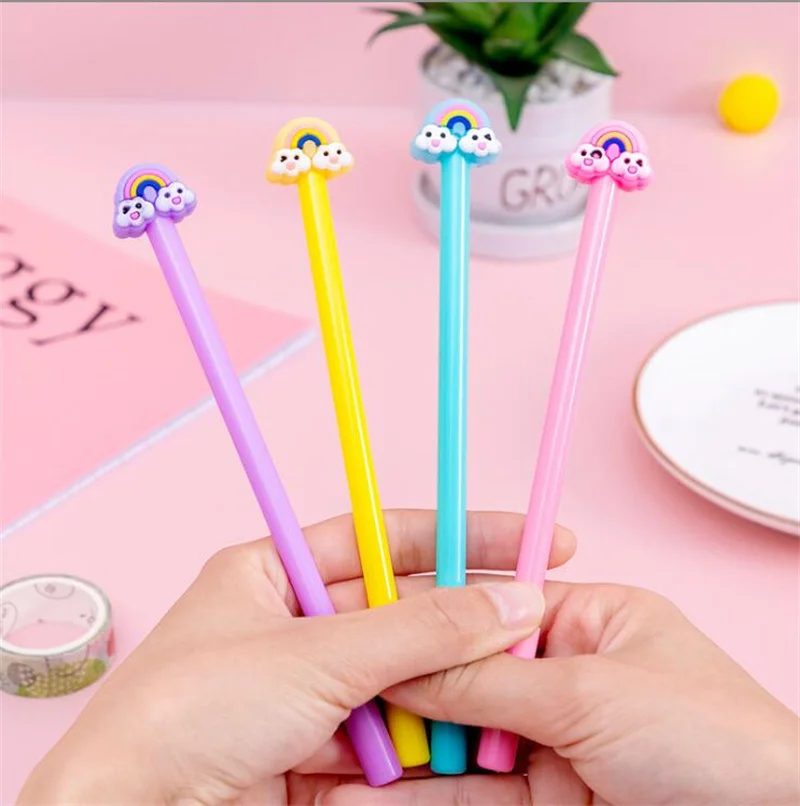 

60 pcs/lot Creative Clouds Rainbow Gel Pen Cute 0.5 mm Black Ink Signature Pen School Office Promotional Gifts