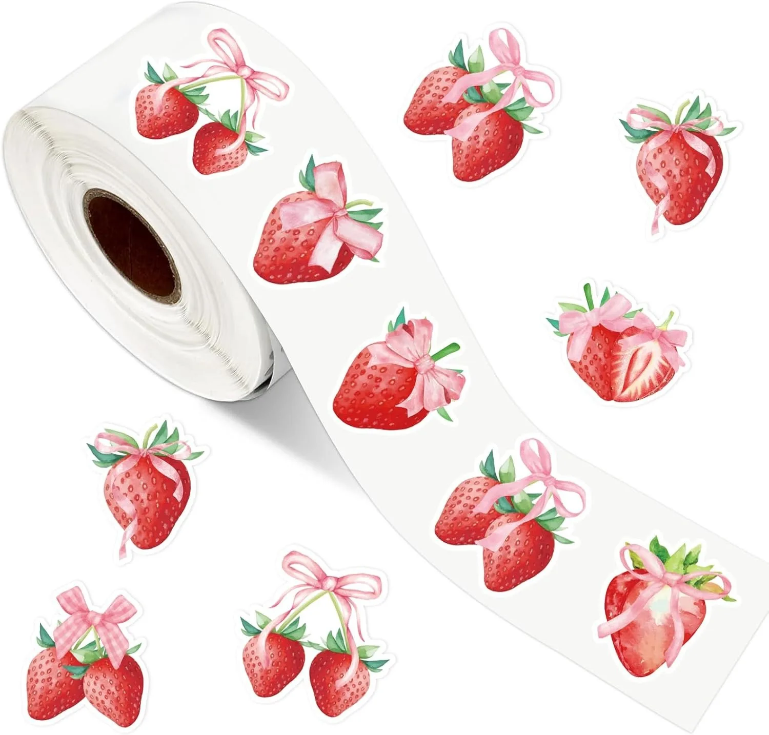 500 Uds. Pegatinas redondas de agradecimiento con lazo de fresa para manualidades hechas a mano y etiquetas para hornear, eventos de pequeñas empresas y decoración de fiestas