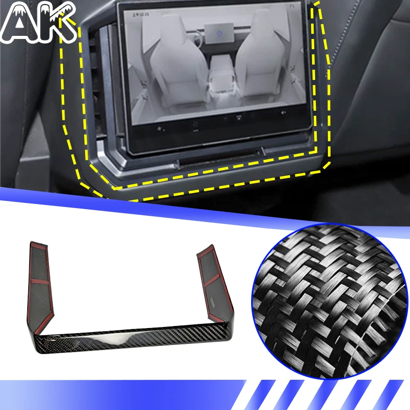 

For Tesla Cybertruck 2024-2025 Real Carbon Fiber Car Rear Display Screen Bottom Panel Cover Trim Car Interior Accessories