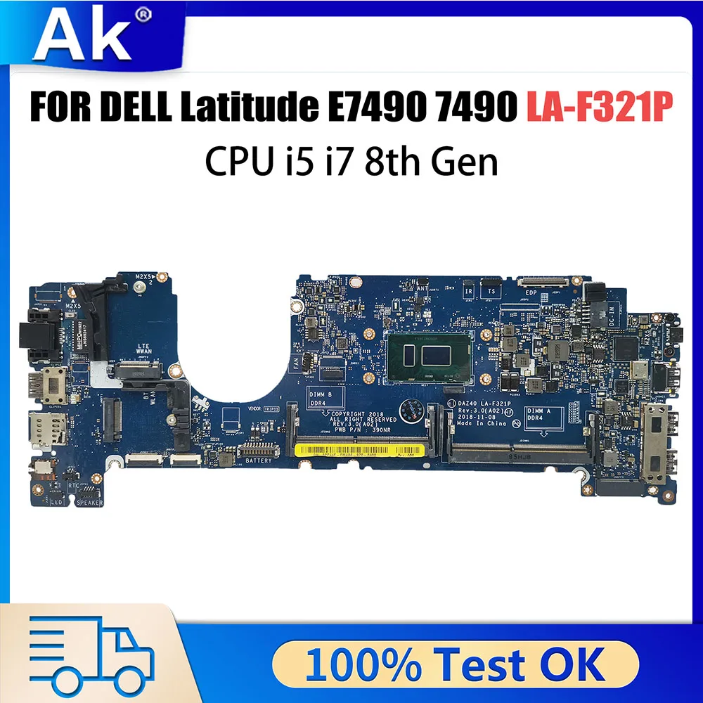 LA-F321P With i5-8350U i7-8650U CPU Notebook Mainboard For Dell Latitude 14 7490 Laptop Motherboard 100% Tested OK