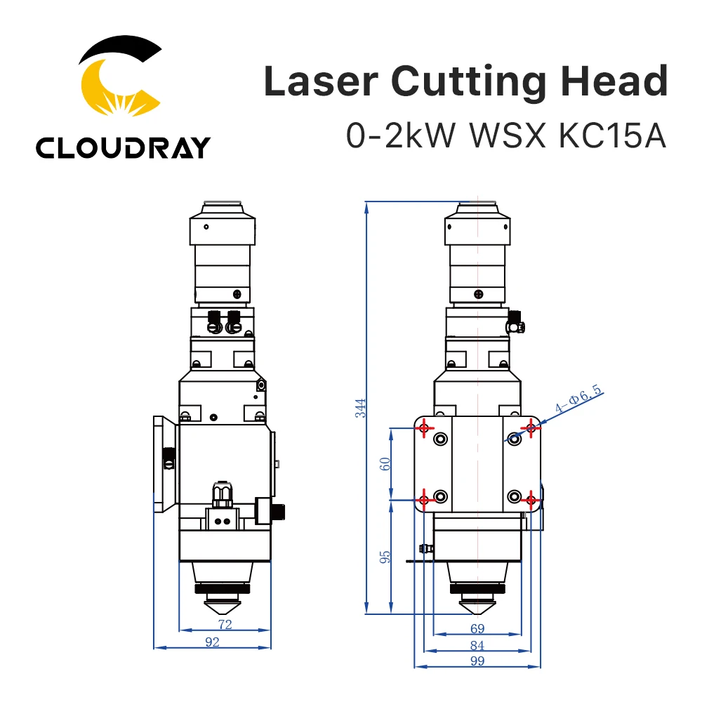 Cloudray Fiber Laser Cutting Head Interface QBH 0-2kw WSX KC15A Cutting Head Metal Cutting CL100 FL125 for for Cutting Machine