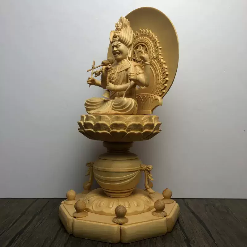 Aizen Myōō Rāgarāja Statue, Hinoki Wood Hand-Carved Six-Armed Wisdom King, Esoteric Buddhism Protector for Home Altar, Vajrayana