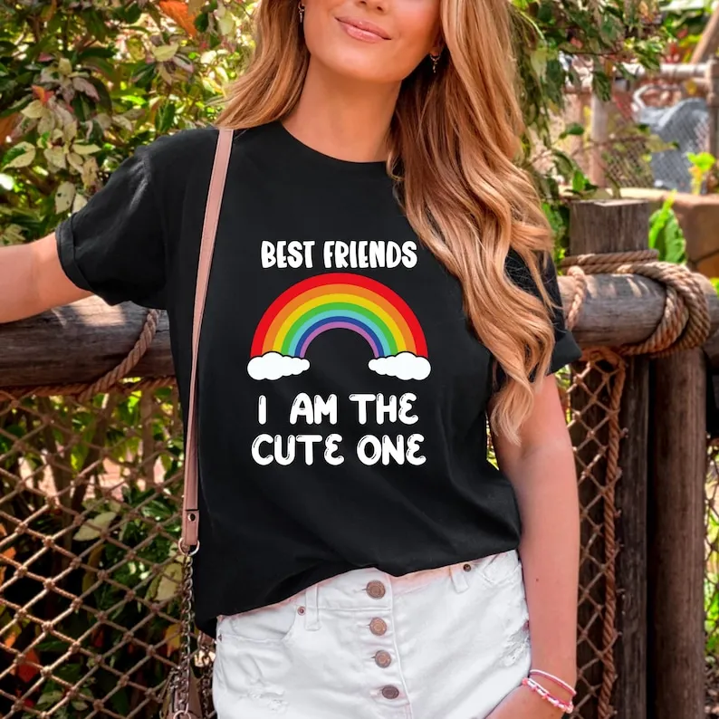 

Best Friends the Cute One Tshirt, Bachelorette gift, Bridesmaids Gift for Her Gift Girlfriends Short Sleeve Top Tees O Neck y2k