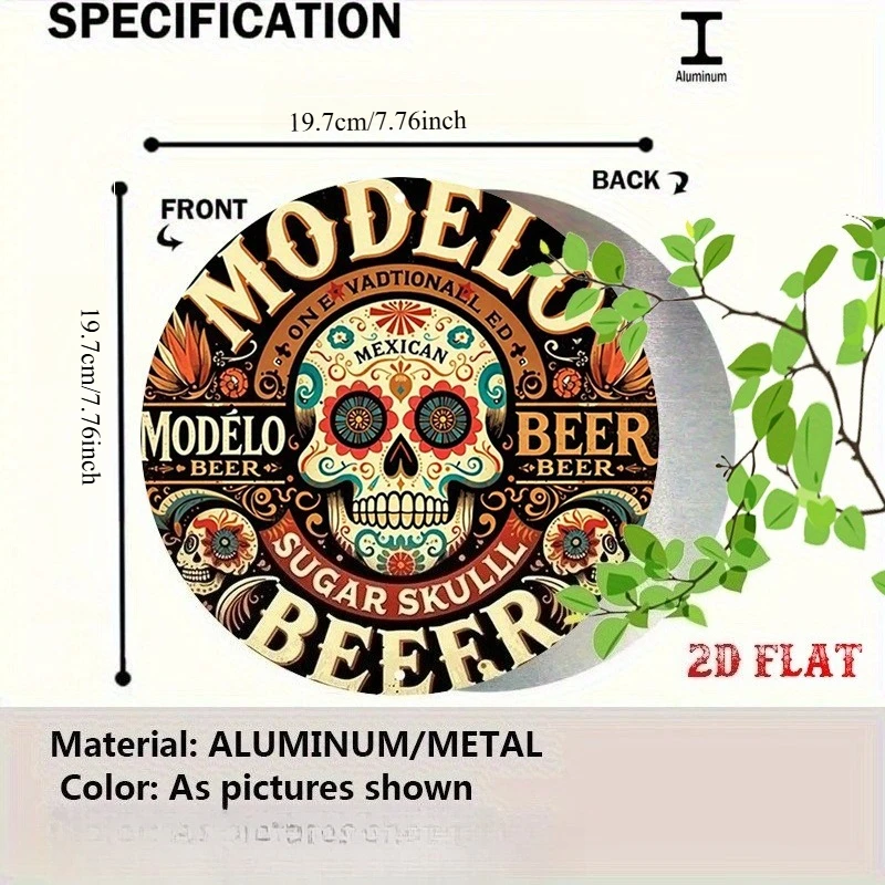 2D Flat 1pc Sugar Skulls Round Aluminum Sign, Bold Design Metal Tin Sign - Bright Colors Rustic Metal Wall Art, Mexican Art