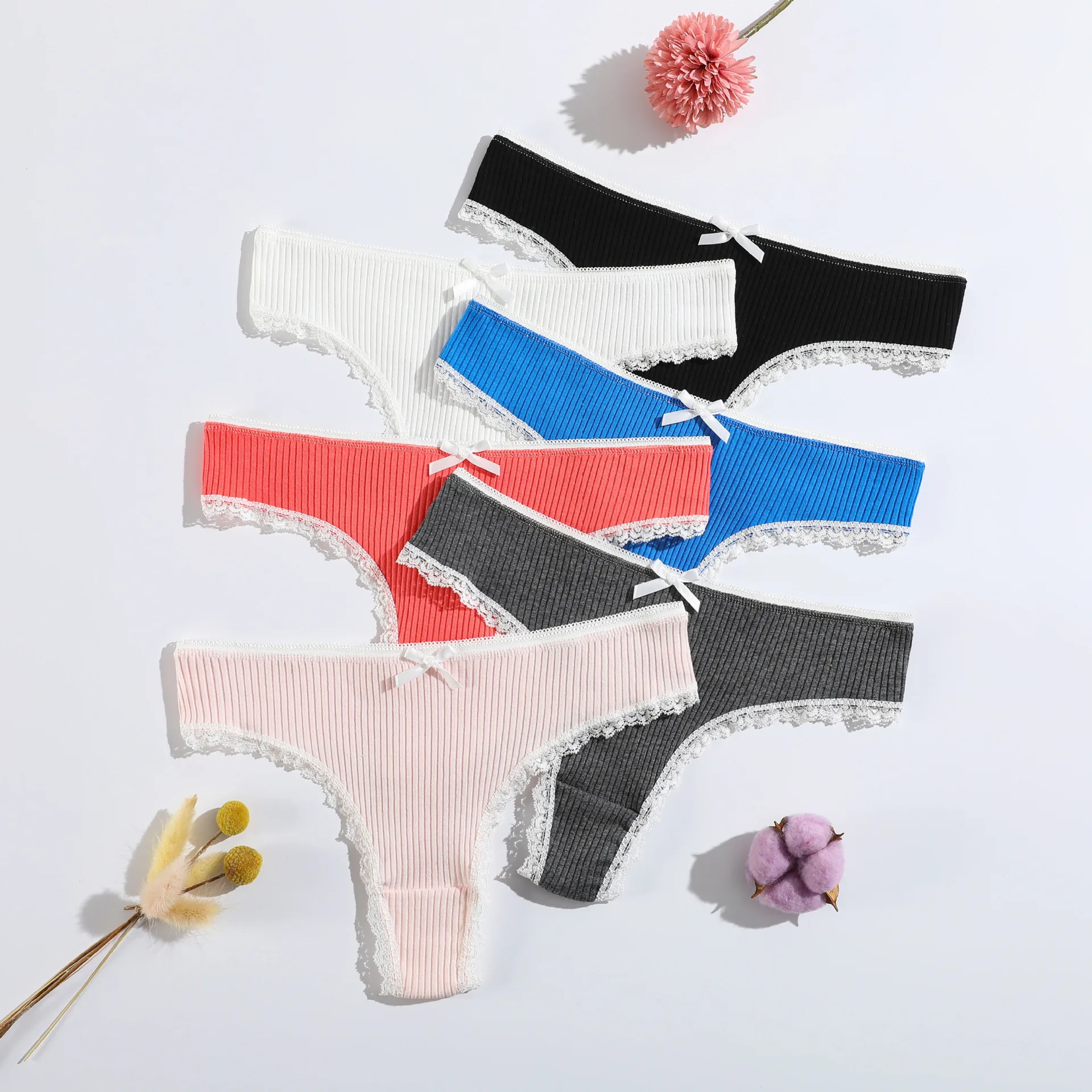 6PC/Lot Cotton Lace Girls Underwear Middle Waist Briefs Solid Teenage Panties Lovely S-XL Wholesale for Students