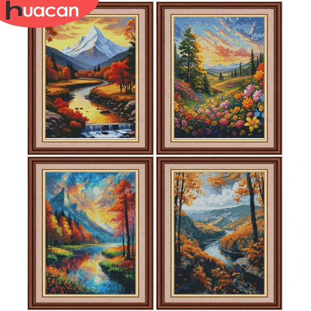 

HUACAN Field Mountain Cross Point Embroidery Kit Autumn Landscape 11CT Handicrafts Needlework Home Decor Art Crafts