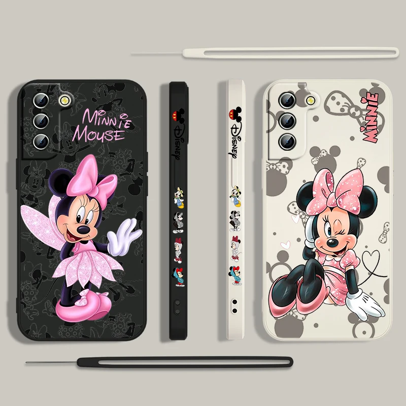 Disney Fashion Mickey Mouse For Samsung Galaxy S24 S23 S22 S21 S20 Pro FE Plus Ultra Liquid Left Rope Phone Case 5G Cover