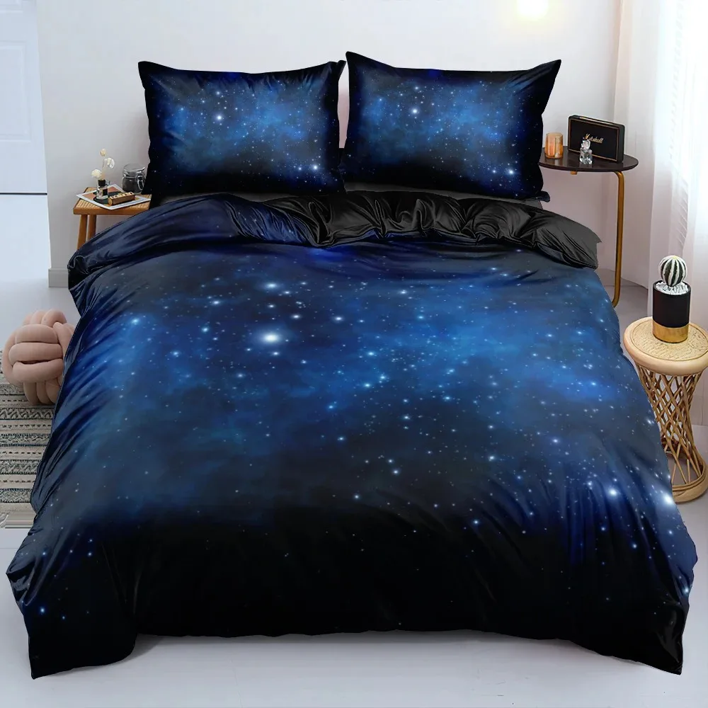 

Luxury Galaxy Dark Blue Bedding Set Twin Full Queen King Size Duvet Quilt Cover Set Shining Stars Starry Sky Comforter Cover