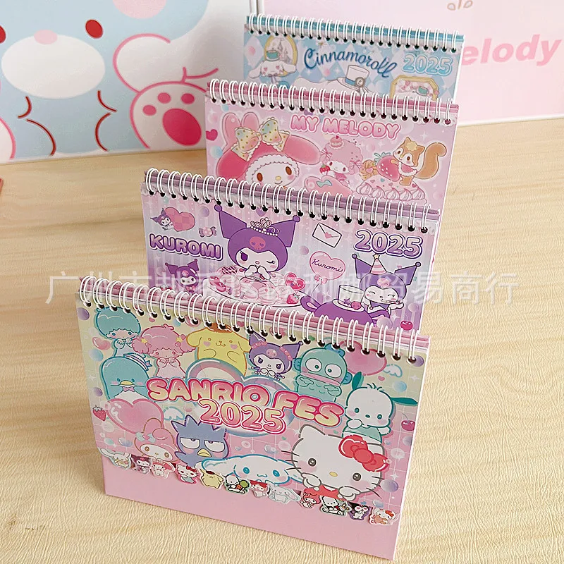 Kawaii Hello Kitty My Melody Kuromi 2025 Cartoon Calendar Anime Sanrio Girly Heart Cute Multifunctional Desktop Ornaments