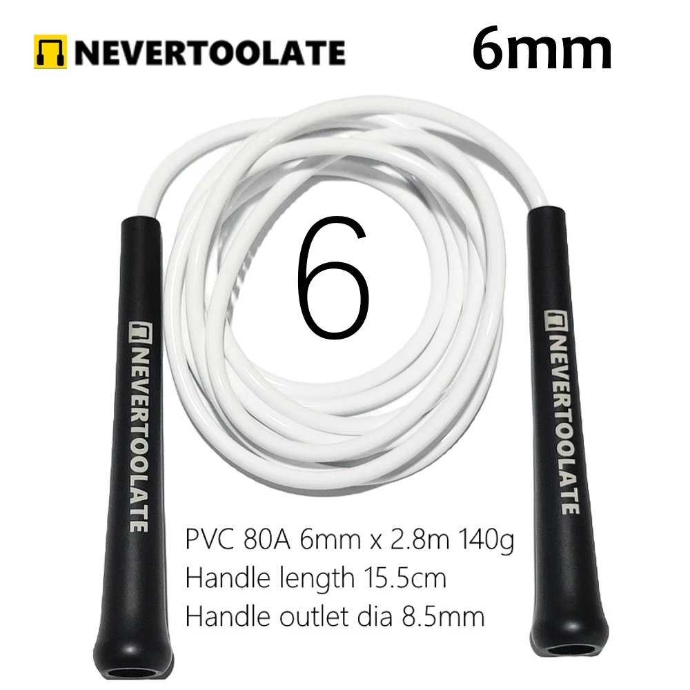 JR100-6 140 gram 6 mm diameter PVC skip rope 15.5cm middle-long handle NEVERTOOLATE GOOD QUALITY