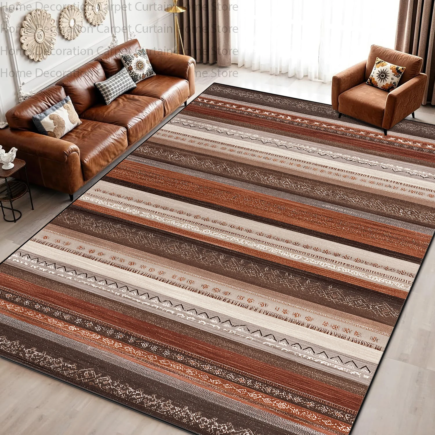 Retro Bohemian Striped Carpet Living Room Sofa Home Decor Large Area Rug Indoor Household Bedroom Washable Non-Slip Floor Mats