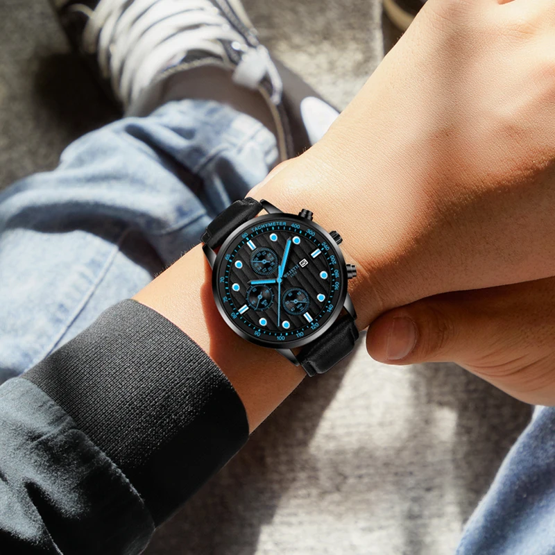 Luxury Quartz Men Watch Date Chronograph Stopwatch Leather Strap Business Male Clock Sports Military Wristwatch Reloj Hombre