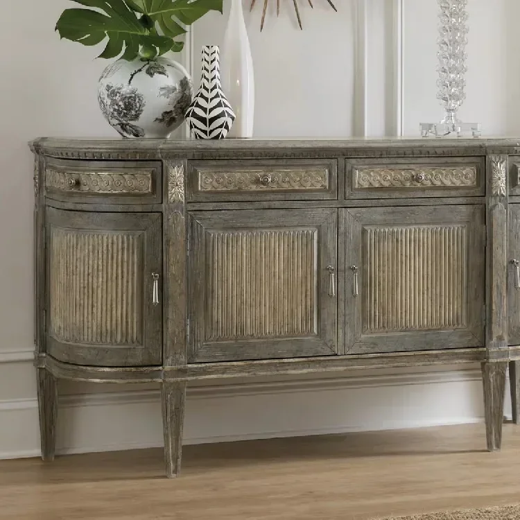 French retro carved solid wood porch cabinet entrance foyer decorated against the wall