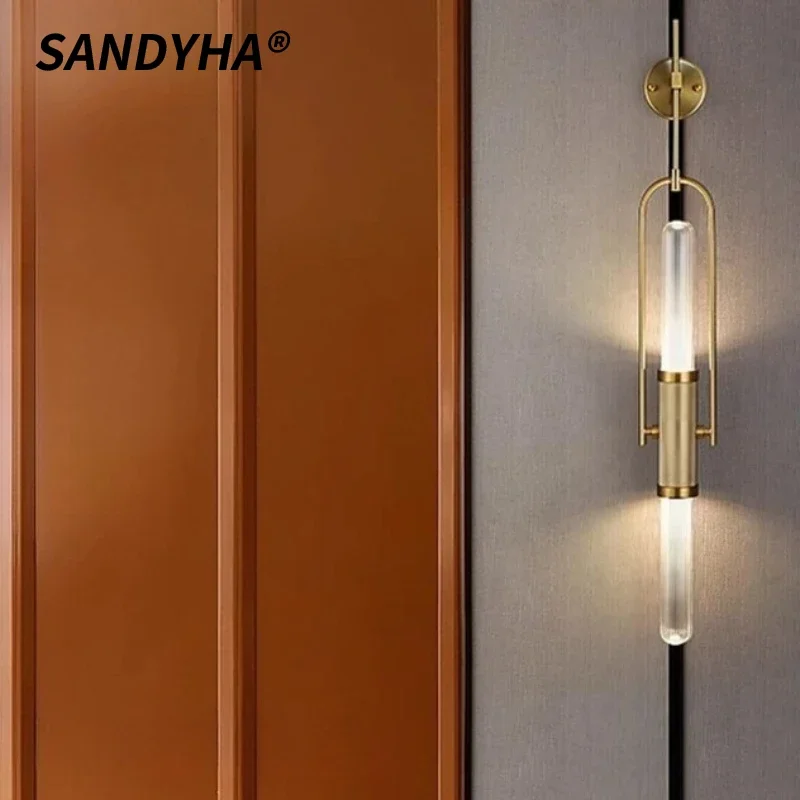 

SANDYHA Elegant Golden Tube Glass LED Wall Light Modern Fixture for Living Room Bedroom Hallway Villa Home Ambiance Decoration