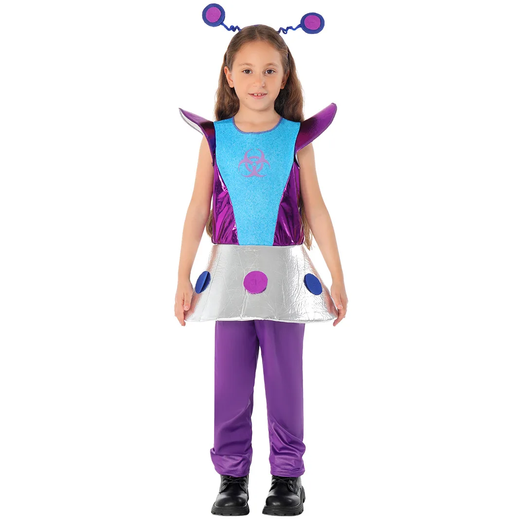 Kids Girls ET Alien Spaceship Role Play Top Pants Headwear Set Children Performance Outfit Halloween Cosplay Costumes