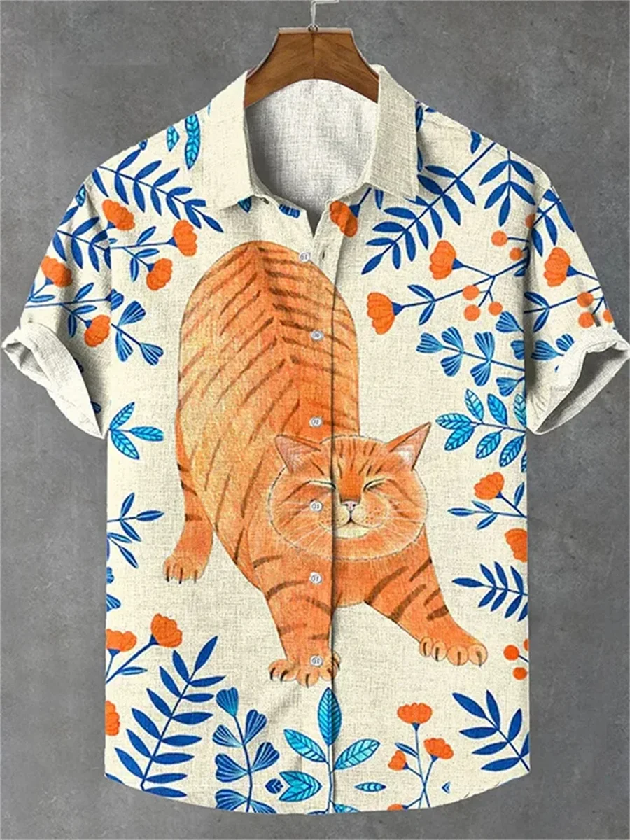 2025 New 3D Digital Printed Animal Pattern Men's Casual Hawaiian Shirt Cool Short Sleeve Cardigan Men's Street Casual Wear