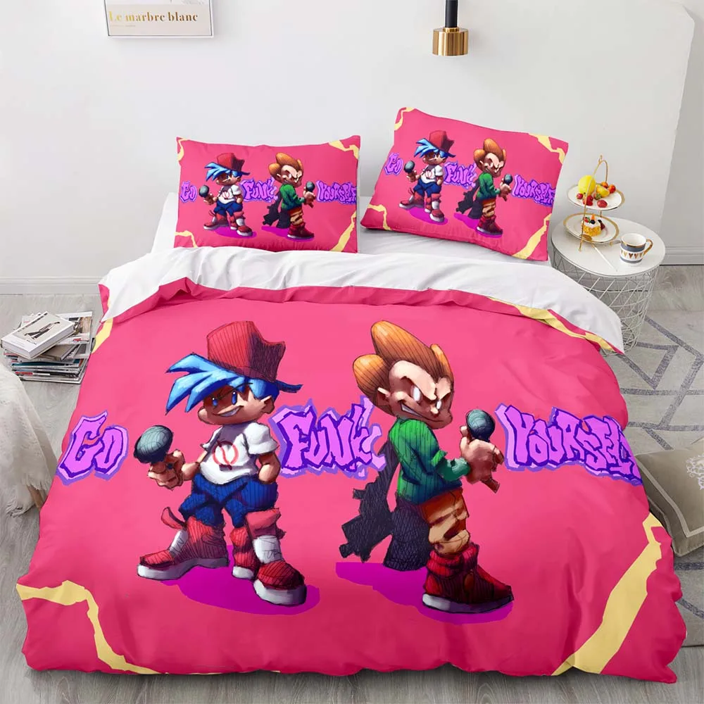 Imagem -04 - Jogo Sexta-feira à Noite Funkin Cama Conjunto Meninos e Meninas Gêmeo Queen Size Capa de Edredão Fronha Cama Adulto Home Textile Gêmeo