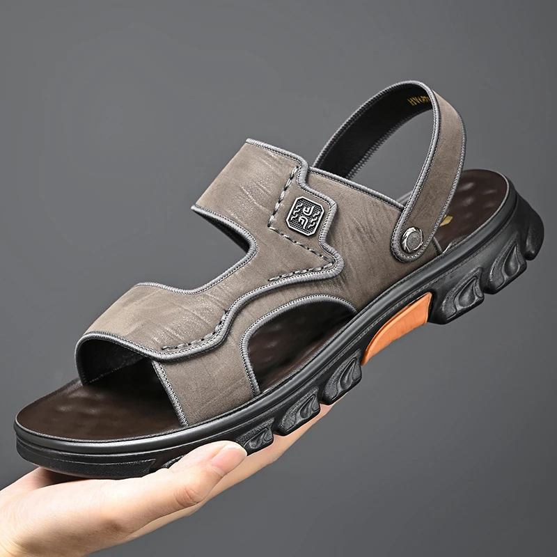 

Лето 2023, мужские повседневные сандалии, модные пляжные мужские сандалии с круглым носком, удобная мягкая подошва из искусственной кожи, микрофибра, ручная строчка