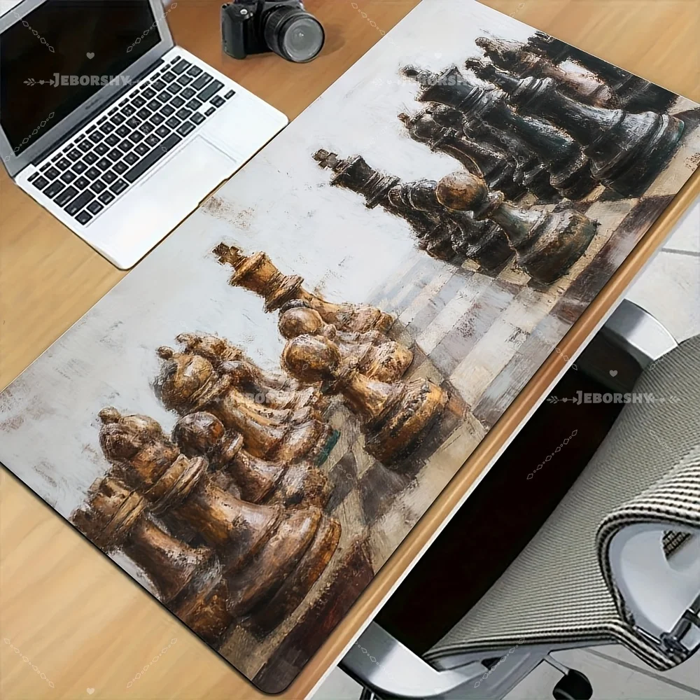 Vintage Chess Oil Painting Large Desk Mat Non Slip Gaming Mouse Pad for Office