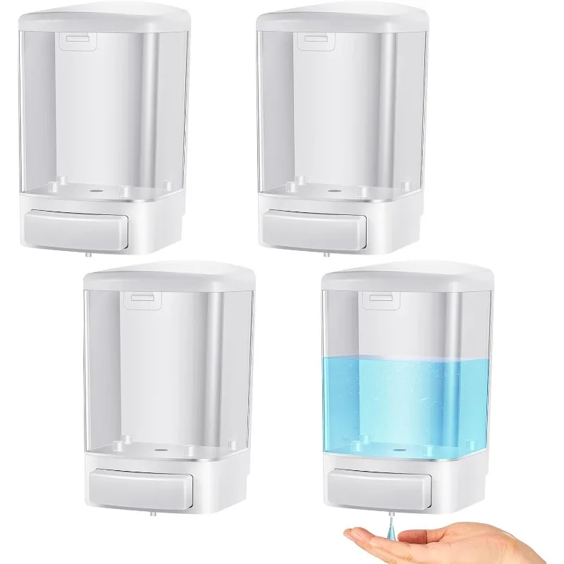 4 Pcs Plastic Wall Mounted Soap Containers Hand Wash Shower Hotel Liquid Shampoo Gel Chamber (White,33.8 oz 1000 ml)