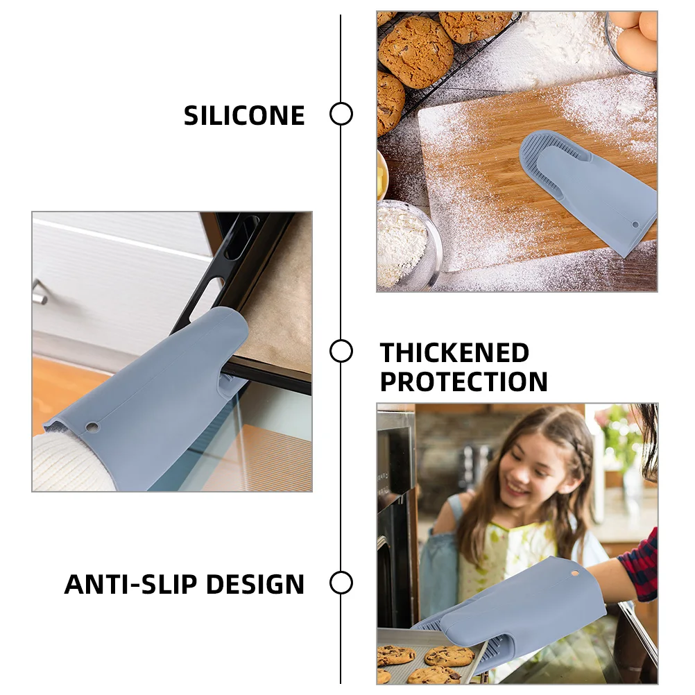 

2pcs Silicone Oven Mitts Heat Resistant Anti-Scald Gloves Microwave Baking Cooking Non-Slip Kitchen Oven Gloves Thickened