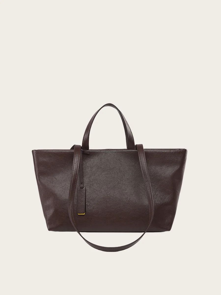 

2025 Solid Color Soft Oil Wax Leather Tote Bags for Women Retro Large Capacity Shopping Shoulder Bags Lady Simple Commuter Bags