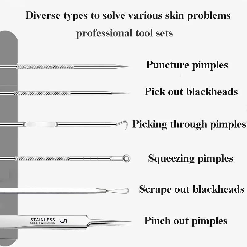 5-8 Stuks Roestvrijstalen Acne-Naalden En Mee-Eter-Verwijderingshulpmiddelen Voor Poriën Voor Professionele Gezichtsverzorging