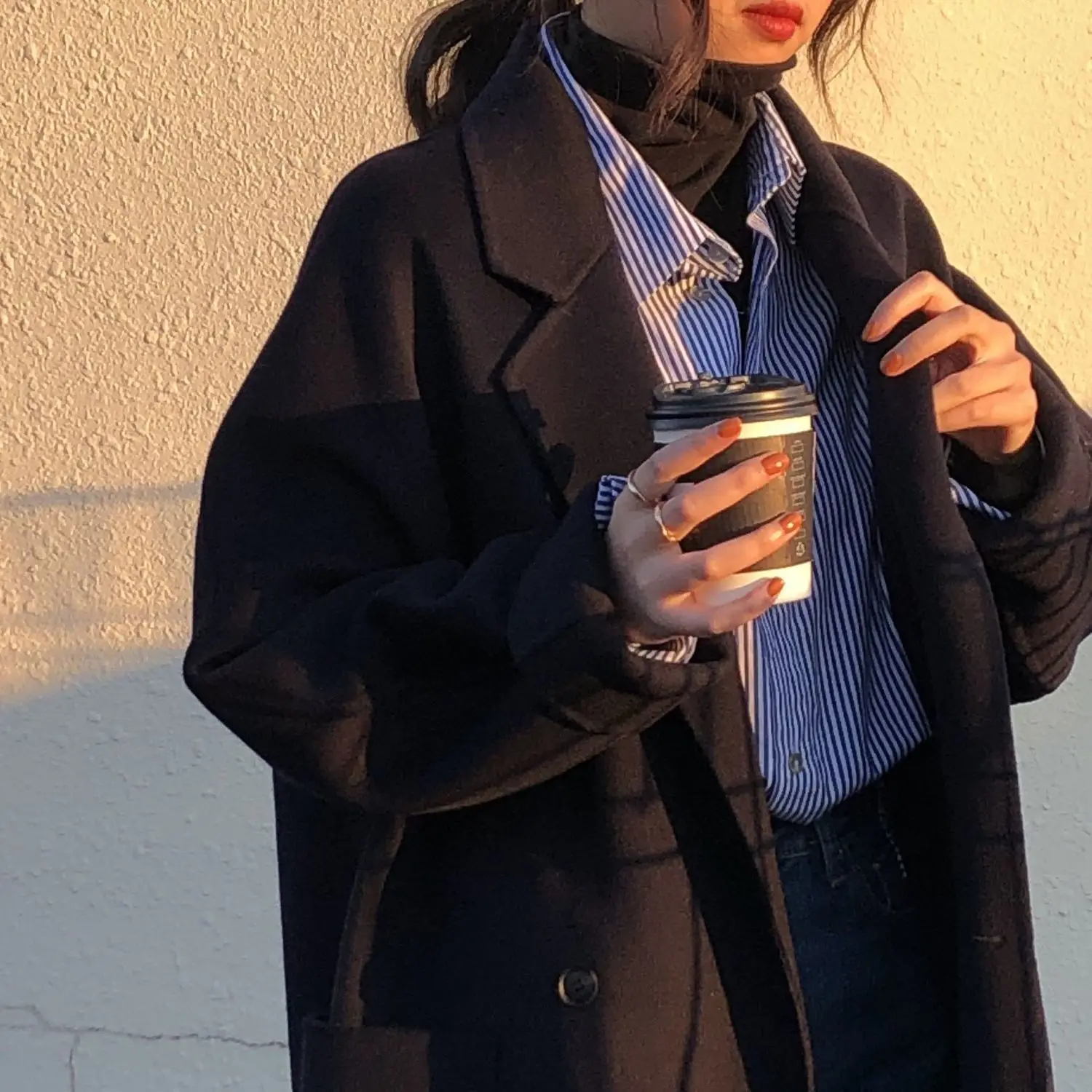 

Blue Vertical Striped Women's Shirt Long Sleeve Inner Wear 2024 New Style Versatile Early Autumn Layered Top Collar Butt...