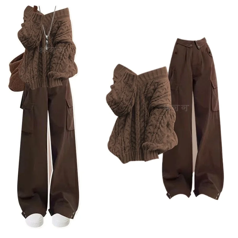 of Laid-back Trendy Dopamine-themed Sweaters Paired with Stylish Petite Casual Pants for Autumn Simple Stylish A Two-piece Set