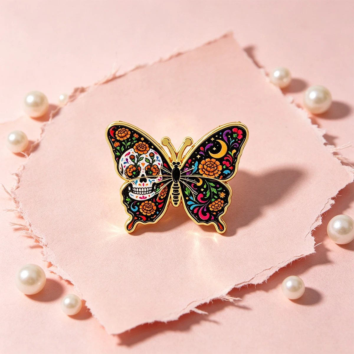 9-teiliges Set Schmetterling-Totenkopf Emaille-Pins Blumen-Mond Punk Anstecknadeln Abzeichen für Rucksack Kleidung Accessoires Modeschmuck Geschenke – Detail 4