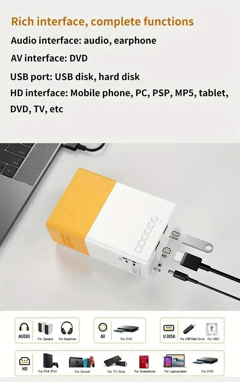 110V-220V Portable TV Projector, Home Children's Screen Projection Bedroom Wall Support 4K High Definition Mini Portable TV view 5