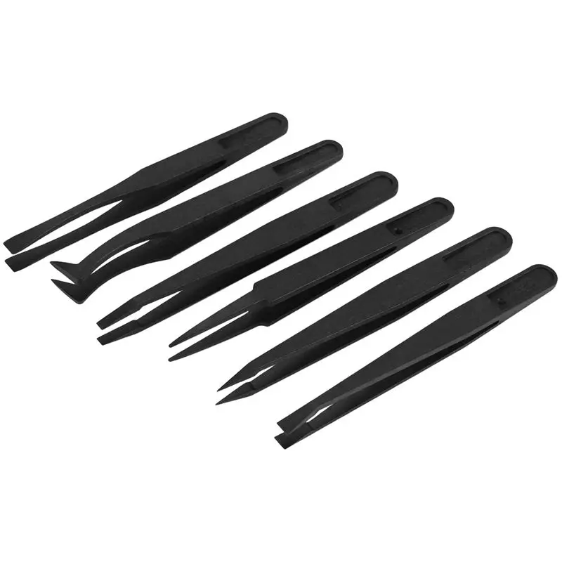 

2026 HOT 6PCS Precision Tweezer Set Plastic Anti Static Tool Kit Size 1/2/3/5/6/8 Each One(Black)