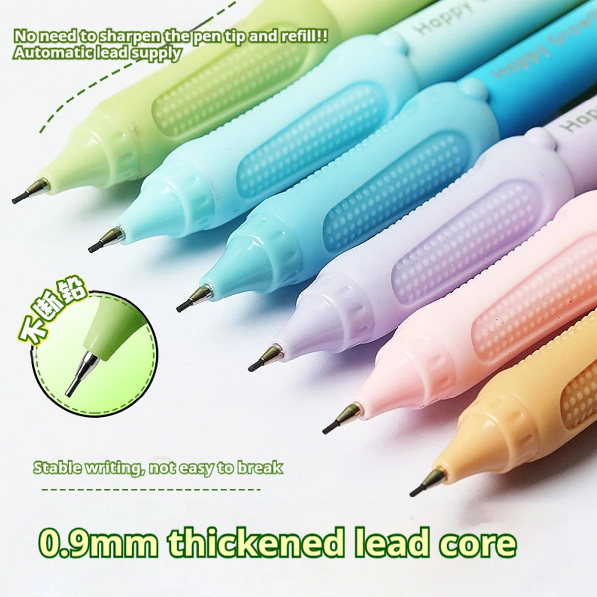 LanGou 0.9 มม.Anti-Break Lead ดินสออัตโนมัติสําหรับเด็ก Back to School Sketching ร่าง Comfort Grip เติม Clicker