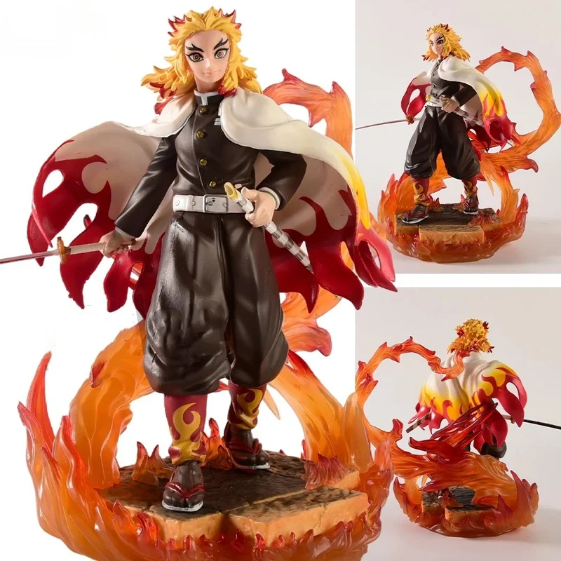 22cm Anime Demon Slayer Blade Flame Column Handmade Megahouse Decoration Purgatory Apricot Shoulang Model Statue Christmas Gift