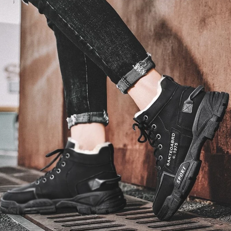 جديد الشتاء الرجال الرياضة عارضة الدانتيل يصل عالية أعلى صوف مبطن القطن الثلوج الأحذية الدافئة المألوف الكورية نمط المضادة للانزلاق دائم #6