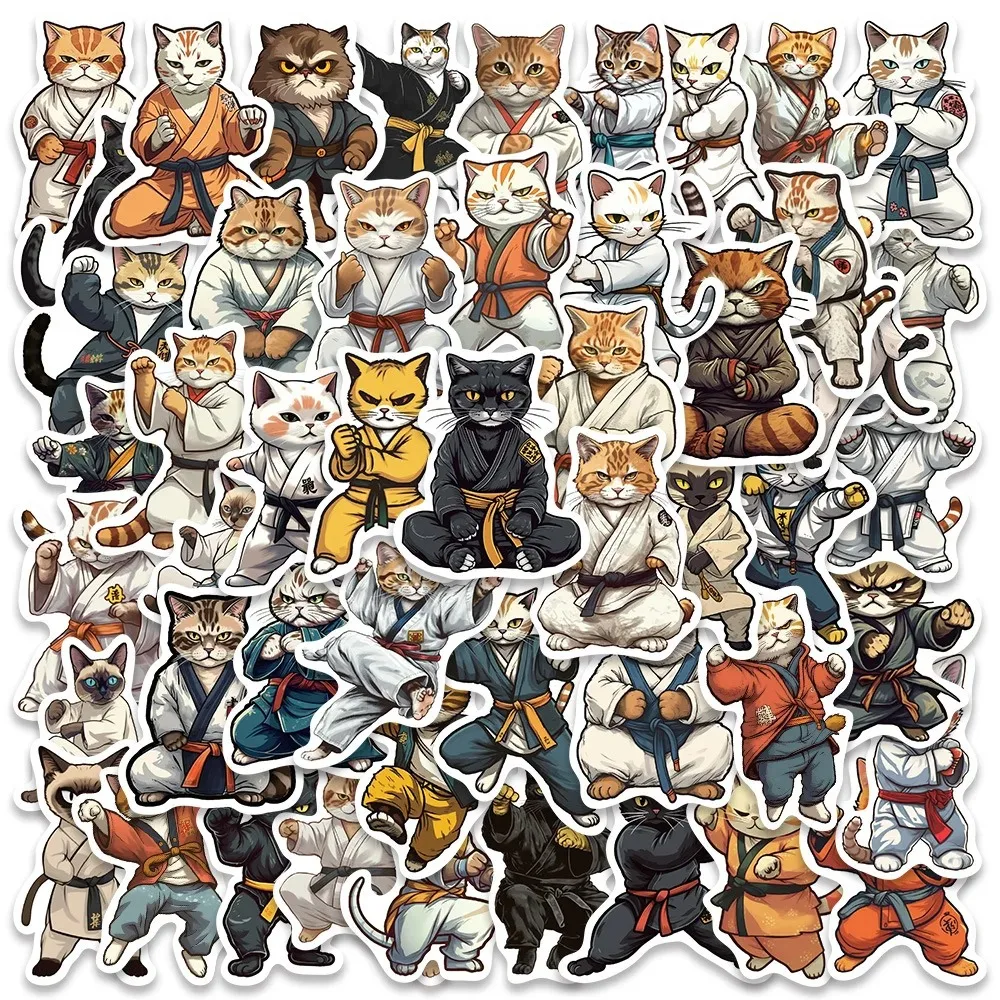 50PCS New Cartoon Kung Fu Cat Sticker Helmet Laptop Skateboard DIY  Personalized Waterproof  Reward   Cup Guitare