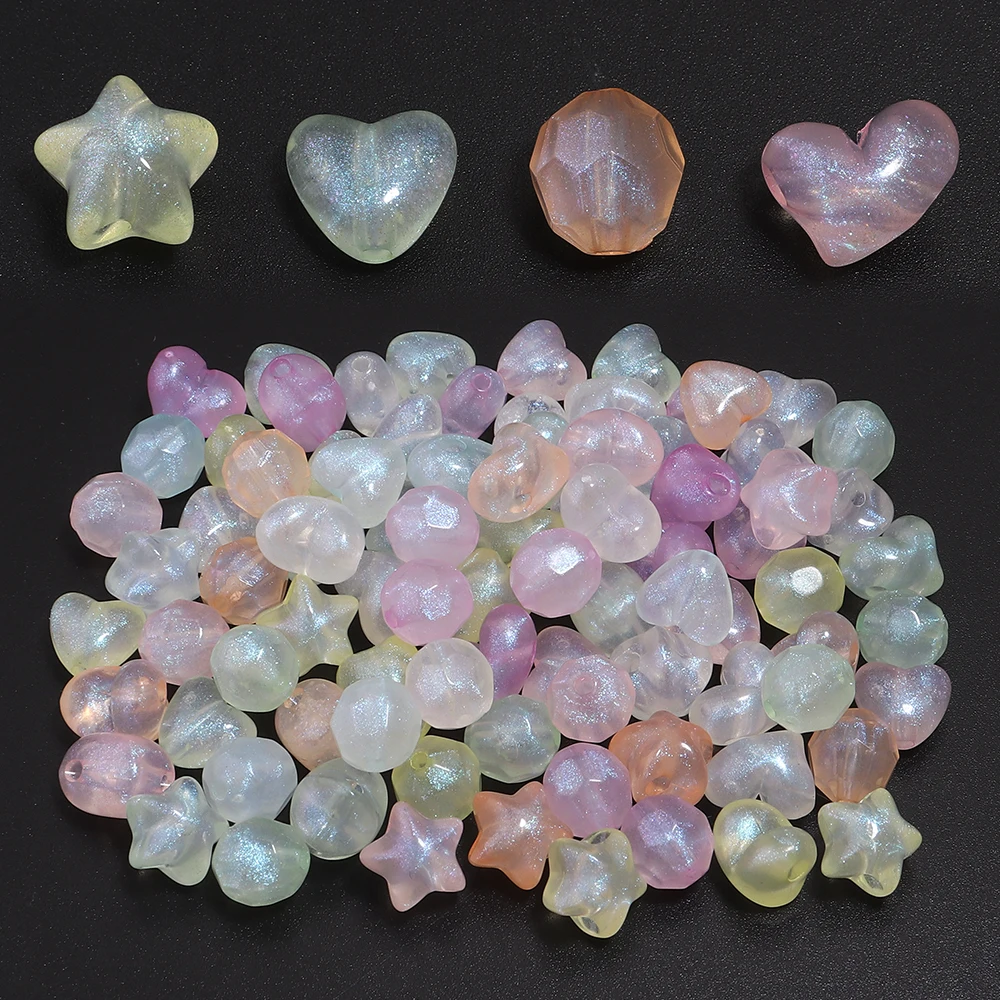 50 Stück plattierte farbige Acrylperlen in Herz-, Stern- und runder Form, lose Abstandsperlen für die Schmuckherstellung, DIY-Armband, Ohrringe, Großhandel