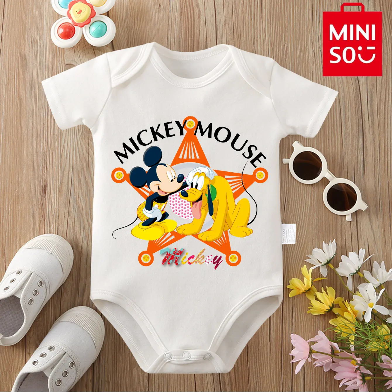 

MINISO Mickey Mouse Minnie 100% Cotton Bodysuit Soft Baby Cloths Gift for Baby Onesie Jumpsuit for 0 To 12 Months Cute Newborn