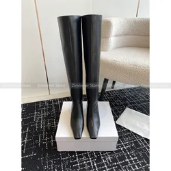 European and American 24 new black small square head kitten heel simple all-match long boots high boots