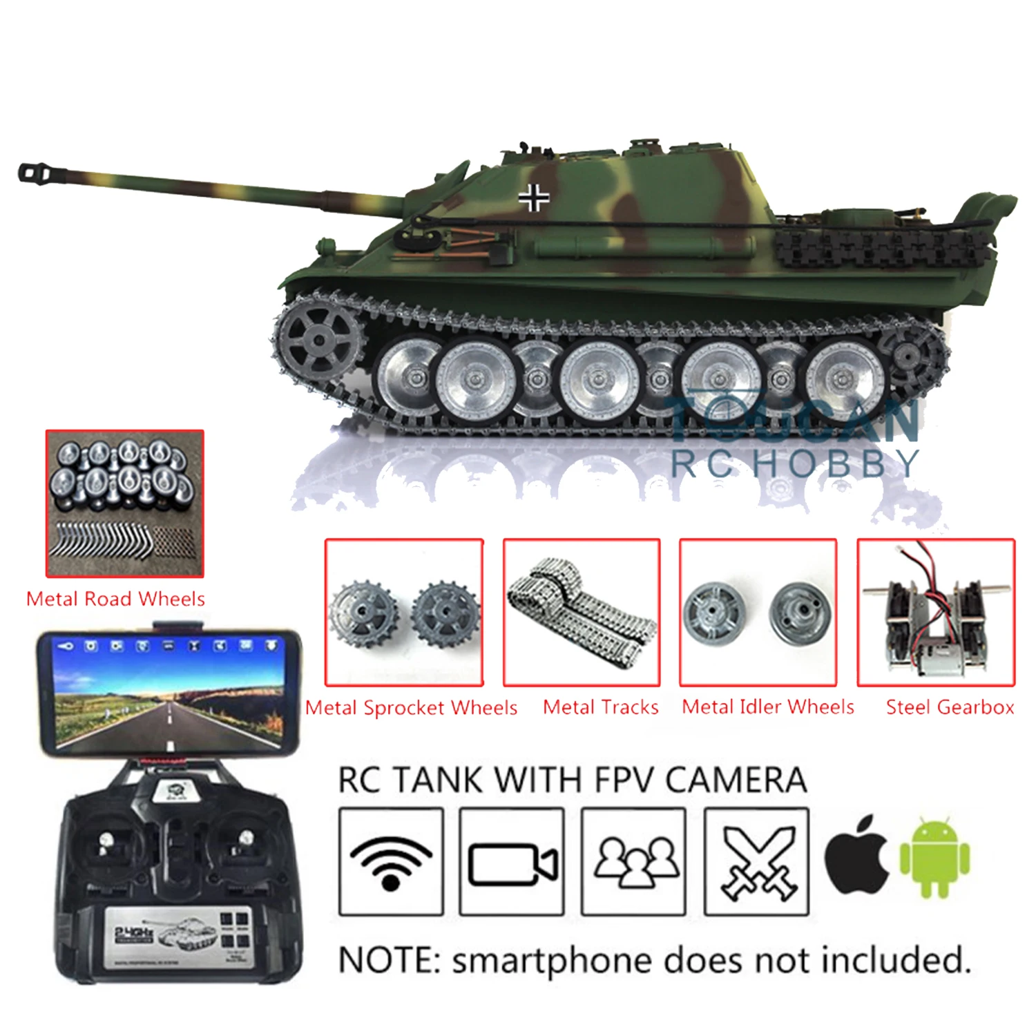 HENG LONG 1/16 7.0 Customized Jadpanther RTR RC Tank 3869 FPV Metal Tracks Wheels Remoted Panzer Car TH17442-SMT4