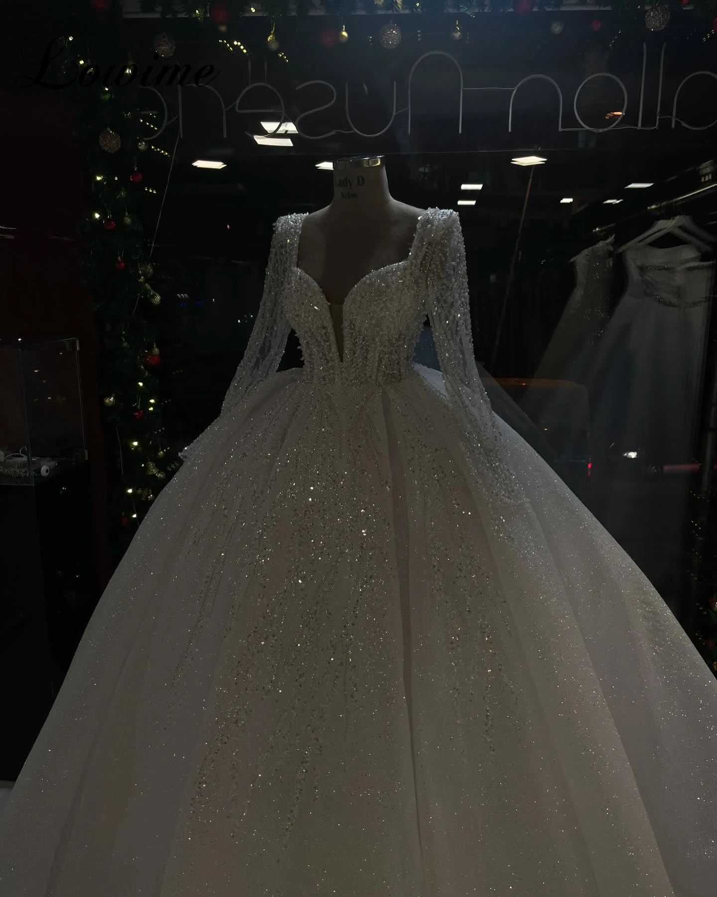 Lange Ärmel, glitzernde Brautkleider für Frauen 2022, herzförmiges, elegantes Brautkleid, Perlen-Hochzeitskleid, Vestido Blanco, individuell gestaltet