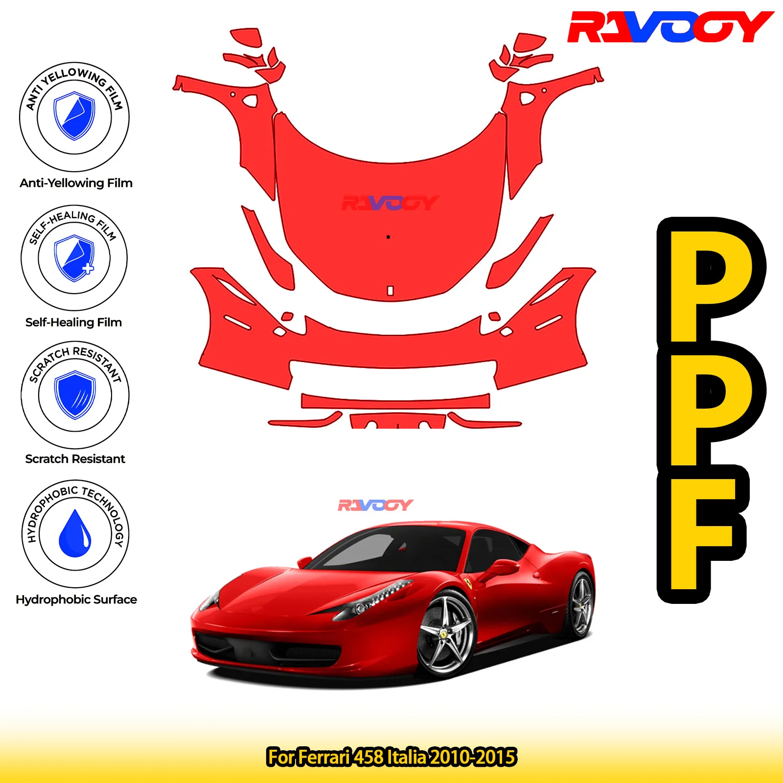 

Для Ferrari 458 Italia 2010-2015 глянцевая матовая черная предварительно вырезанная передняя защитная пленка PPF Kit