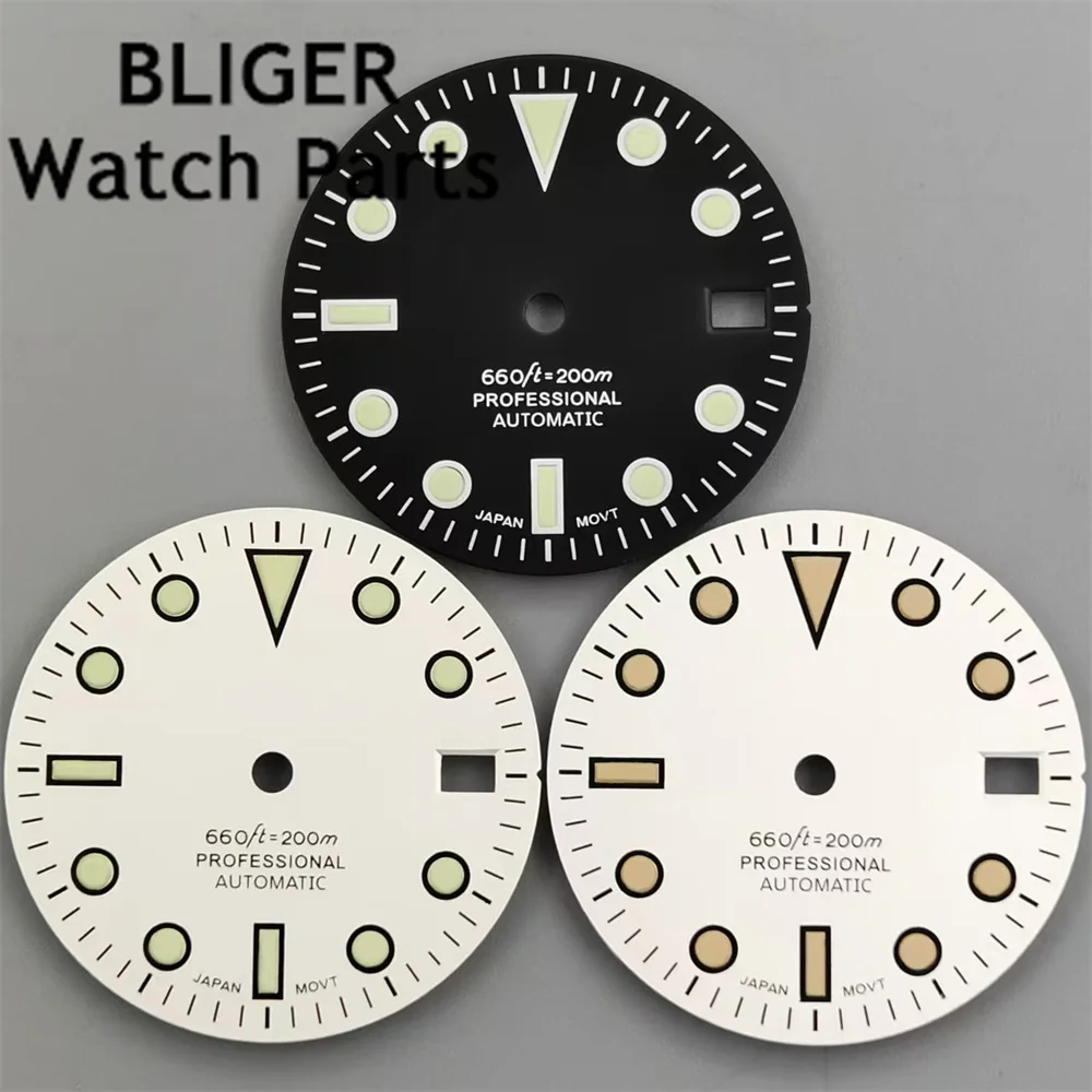 BLIGER 29 مللي متر ساعة معقمة الهاتفي أبيض أسود الهاتفي الأخضر مضيئة صالح NH35 NH36 حركة الساعات اكسسوارات