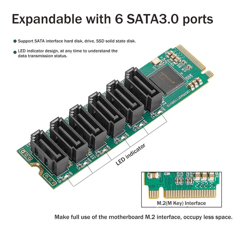 M.2 To 6 Port SATA3.0 6G Expansion Card M Key NVME Expansion Card NAS Hard Drive Expansion Transfer Card