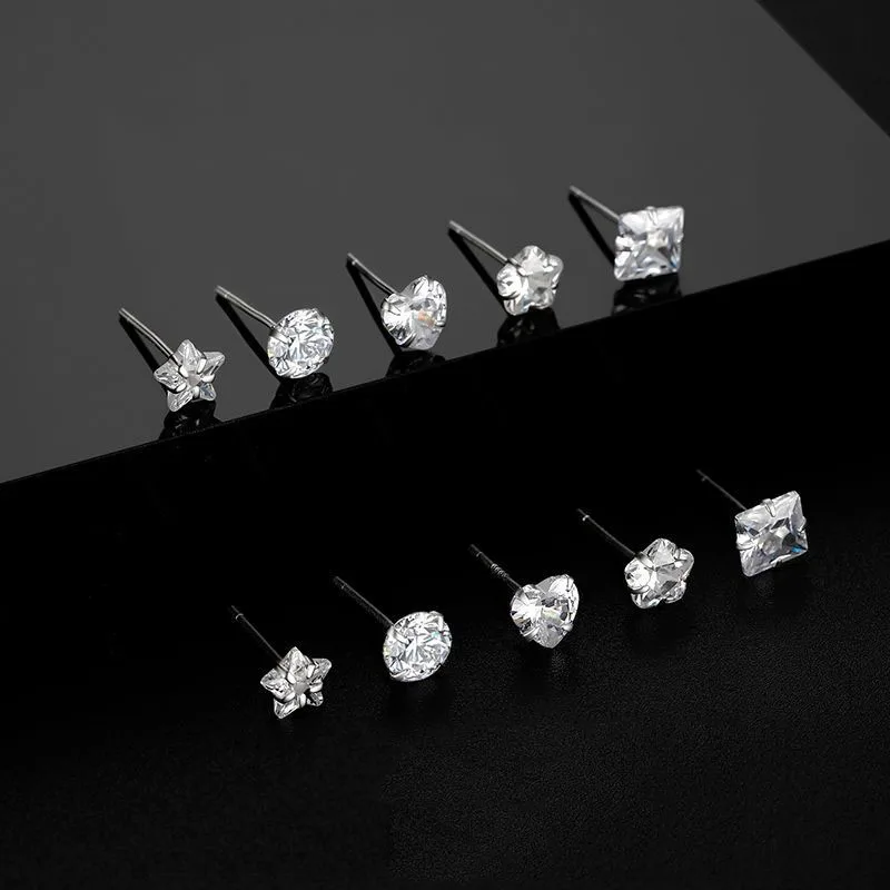 925 فضة القلب قرط صغير زهري للنساء الفتيات موضة لطيف صغير الزركون تألق ثقب القرط غرامة مجوهرات